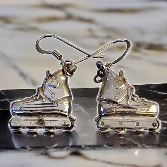 Sterling Silver 925 Earrings Roller Blades Skate Dangle Drop French Hook… - Picture 8 of 8